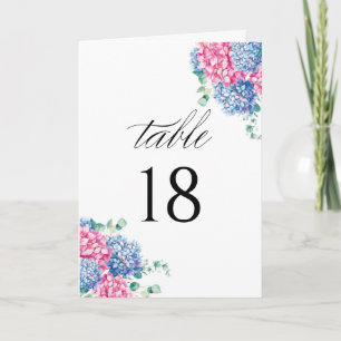 Watercolor Pink and Blue Hydrangea Table Number