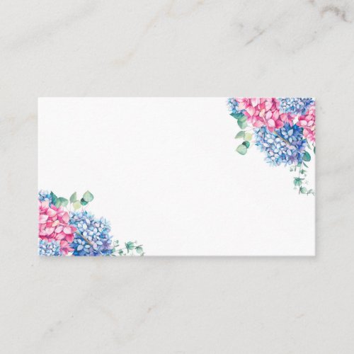 Watercolor Pink and Blue Hydrangea Wedding Floral Place Card