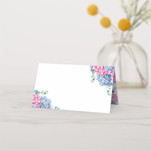 Watercolor Pink and Blue Hydrangea Wedding Place Card