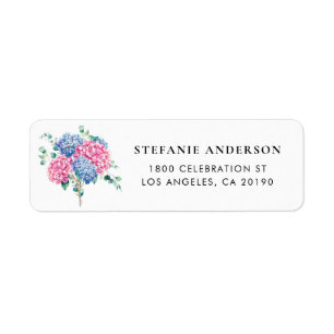 Watercolor Pink and Blue Hydrangeas Address Label