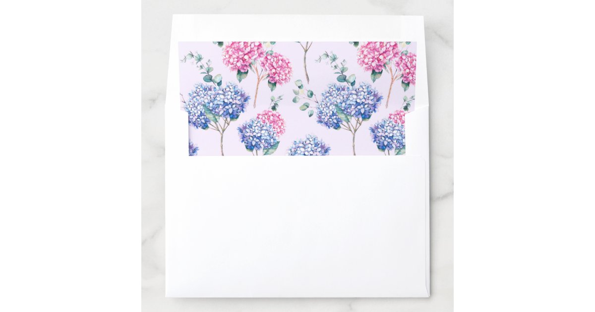Watercolor Pink and Blue Hydrangeas Floral Pattern Envelope Liner | Zazzle