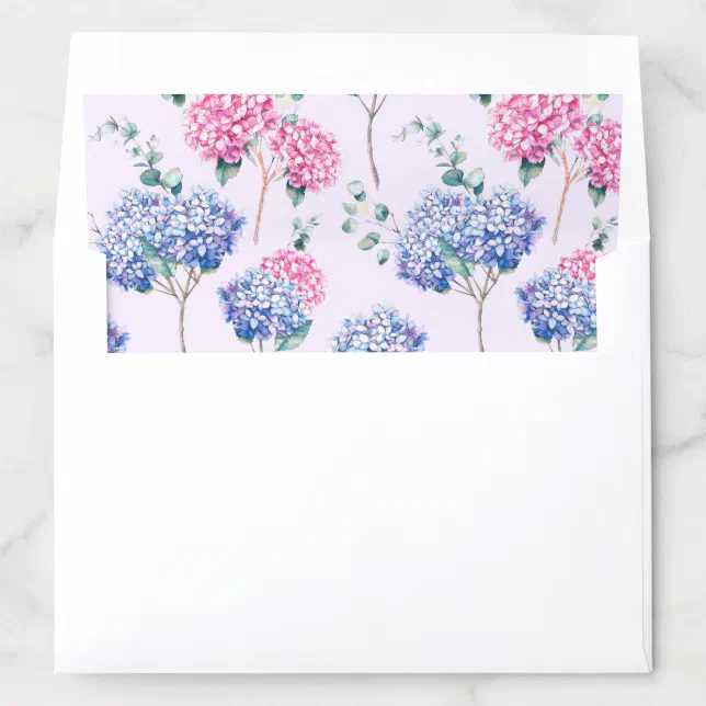 Watercolor Pink and Blue Hydrangeas Floral Pattern Envelope Liner | Zazzle