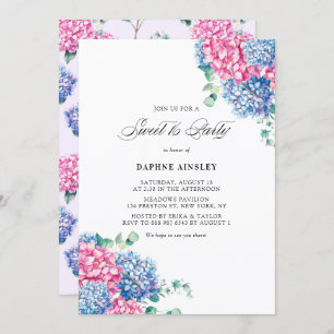 Watercolor Pink and Blue Hydrangeas Sweet Sixteen Invitation