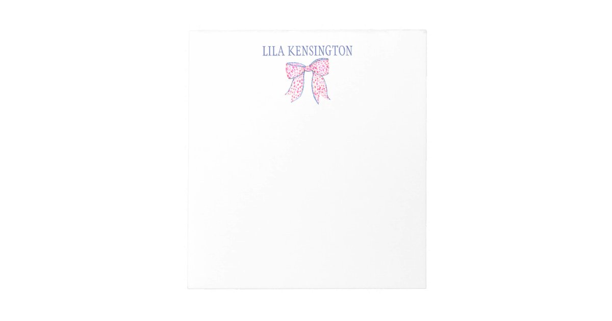 Watercolor Pink and Blue Ribbon Bow Notepad | Zazzle