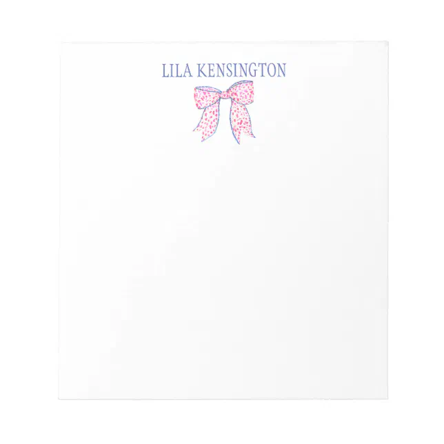Watercolor Pink and Blue Ribbon Bow Notepad | Zazzle