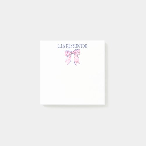 Watercolor Pink and Blue Ribbon Bow Post_it Notes