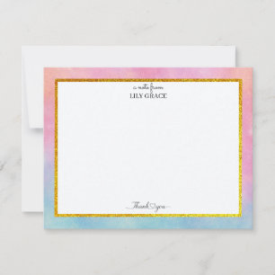 Watercolor Pink and Blue Stationery Thank You Note Card