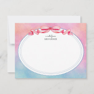 Watercolor Pink and Blue Stationery Thank You Note Card