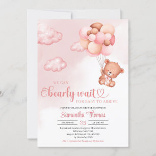 Watercolor pink and brown girl baby shower invitation