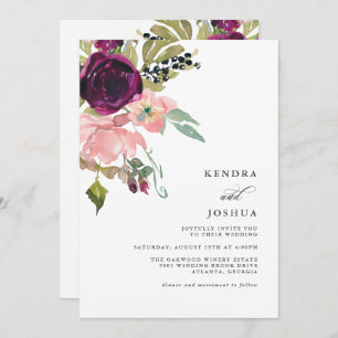 Watercolor Pink and Burgundy Bouquet Wedding Invitation