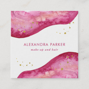 Watercolor Pink and Faux Gold Geode   Square Square Business Card