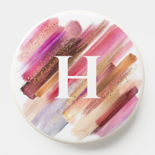 Watercolor Pink and Glitter Brush Strokes Monogram PopSocket