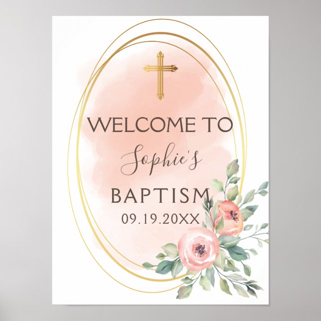Watercolor Pink And Gold Baptism Welcome Poster (Front)