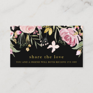 Watercolor Pink and Gold Floral Referral Black