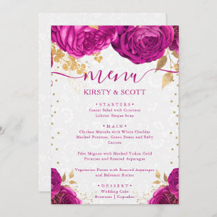 Watercolor Pink and Gold Flowers Wedding Menu