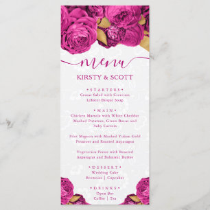 Watercolor Pink and Gold Flowers Wedding Menu