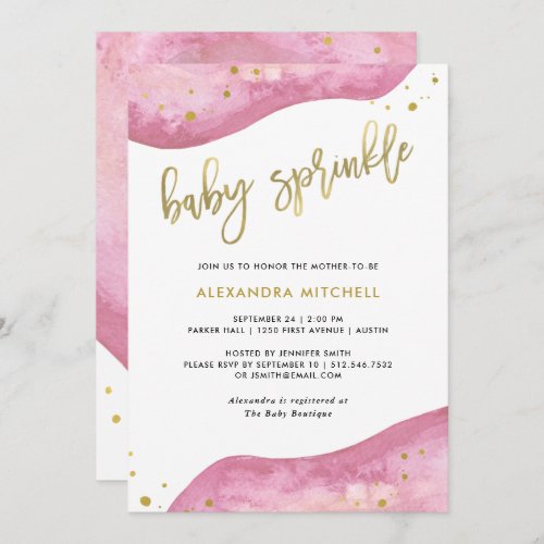 Watercolor Pink and Gold Geode Baby Sprinkle Invitation