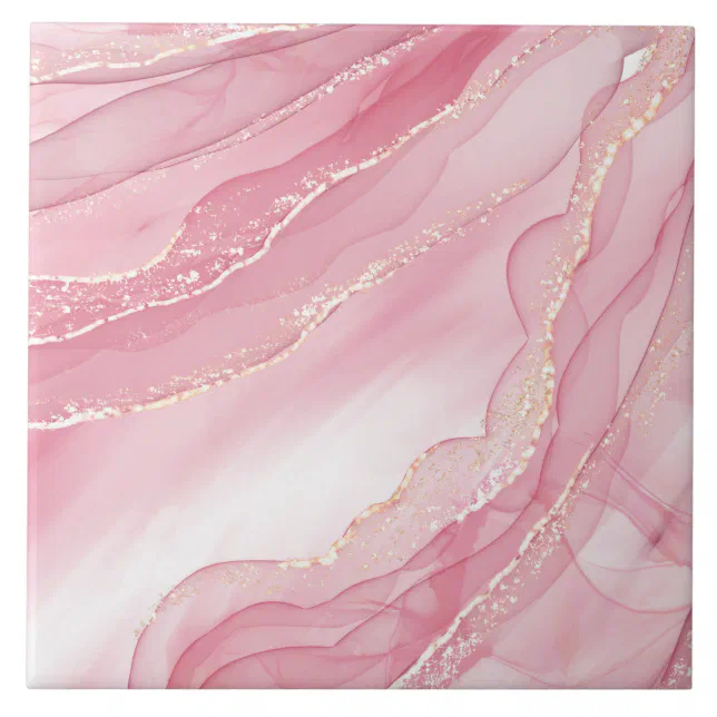 Watercolor Pink and Gold Glitter Marble Ceramic Tile | Zazzle
