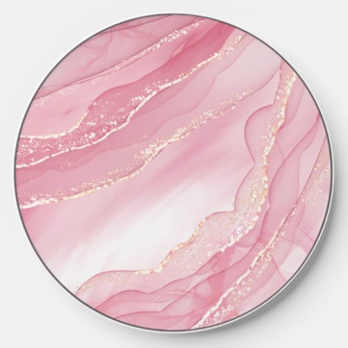Watercolor Pink and Gold Glitter Marble  Wireless Charger