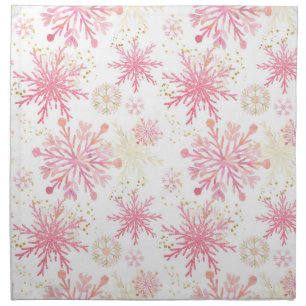 Watercolor Pink and Gold Glitter Winter Snowflakes Cloth Napkin