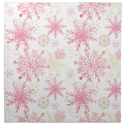 Watercolor Pink and Gold Glitter Winter Snowflakes Cloth Napkin