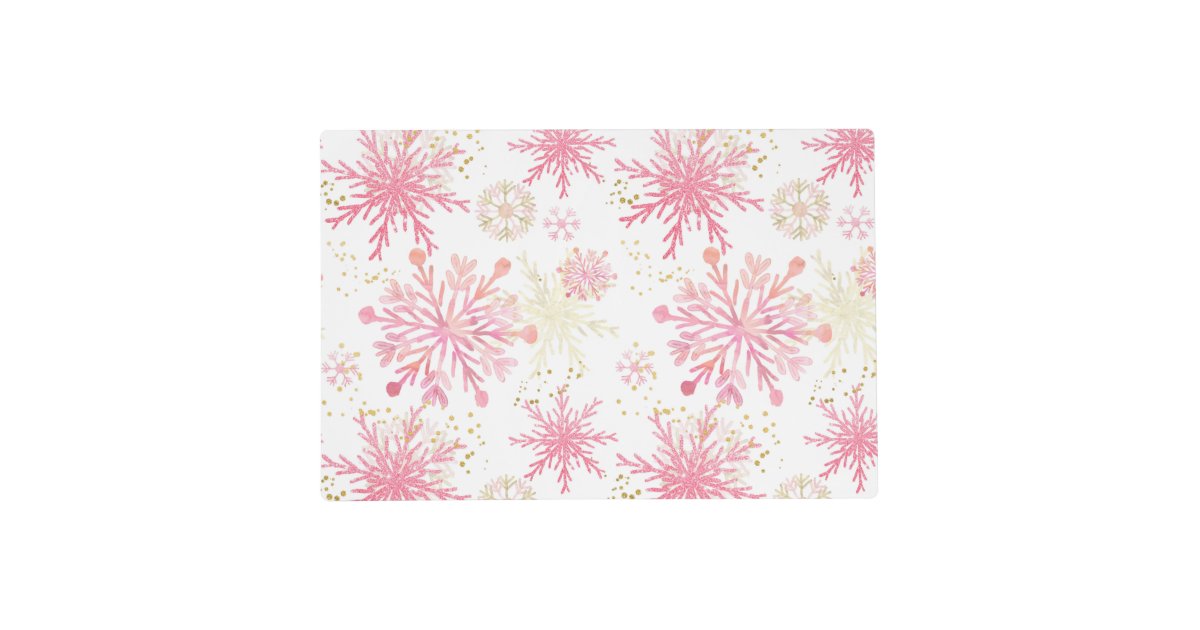 Watercolor Pink and Gold Glitter Winter Snowflakes Placemat Zazzle