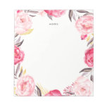 Watercolor Pink And Gold Peonies Wreath Notepad at Zazzle