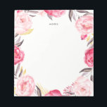 Watercolor Pink and Gold Peonies Wreath Notepad<br><div class="desc">A customizable floral notepad featuring pink peonies with gold and gray foliage accents.</div>