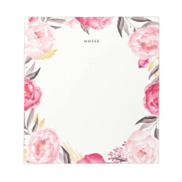 Watercolor Pink and Gold Peonies Wreath Notepad