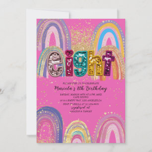  Watercolor pink and gold stars  BirthdaInvitation Invitation