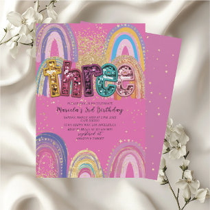  Watercolor pink and gold stars  BirthdaInvitation Invitation