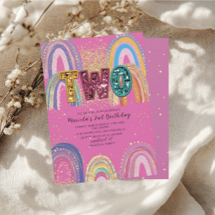 Watercolor pink and gold stars BirthdaInvitation Invitation