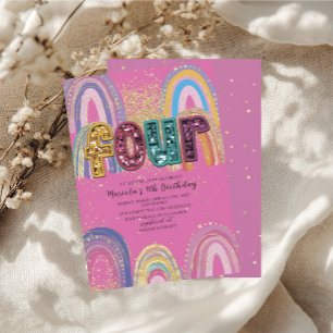 Watercolor pink and gold stars BirthdaInvitation Invitation