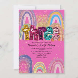 Watercolor pink and gold stars BirthdaInvitation Invitation