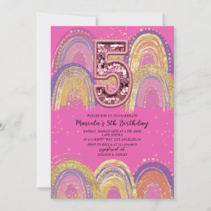 Watercolor pink and gold stars  Birthday Party Invitation