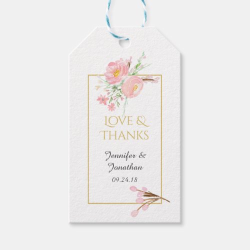 Watercolor Pink and Gold Wedding Thank You Gift Tags