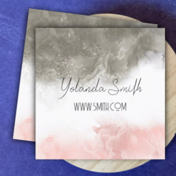 Watercolor Pink And Gray Minmalist Elegant  Custom Square Business Card by annpowellart at Zazzle