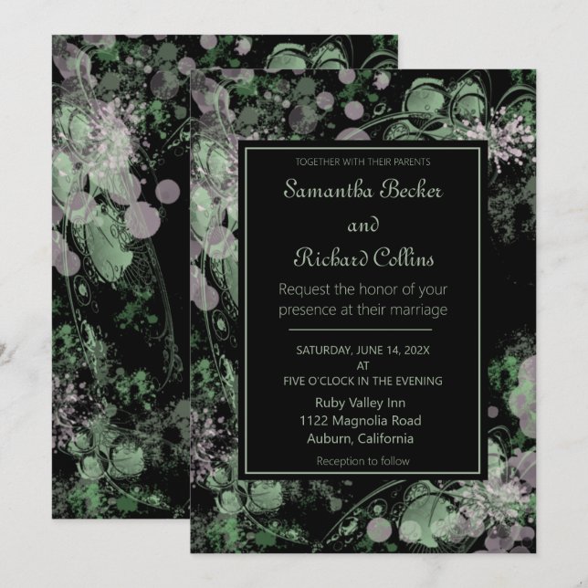 Watercolor Pink and Green Botanical Wedding Invitation (Front/Back)