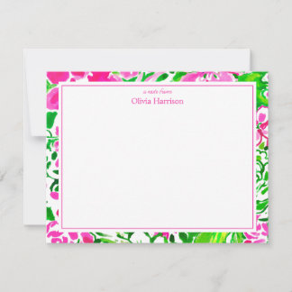 Watercolor pink and green floral custom stationary note card