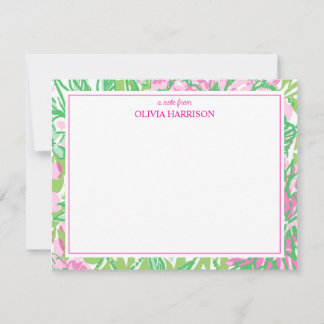 Watercolor pink and green floral stationary note card