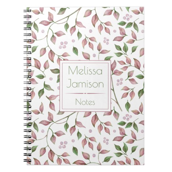 Watercolor Pink and Green Leaves Monogram | Notebook
