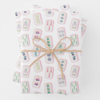 Watercolor Pink and Green Mahjong Tiles