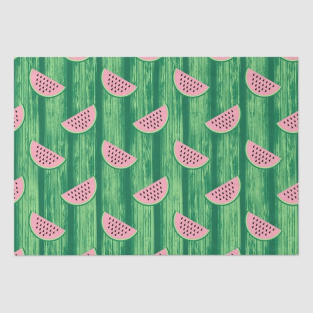 Watercolor Pink and Green Watermelon Pattern Tissue Paper (Front)