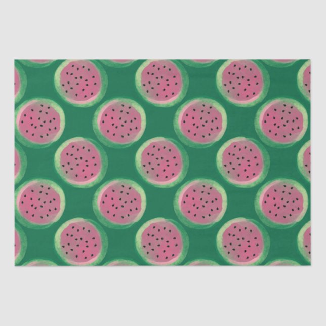 Watercolor Pink and Green Watermelon Pattern Tissue Paper (Front)