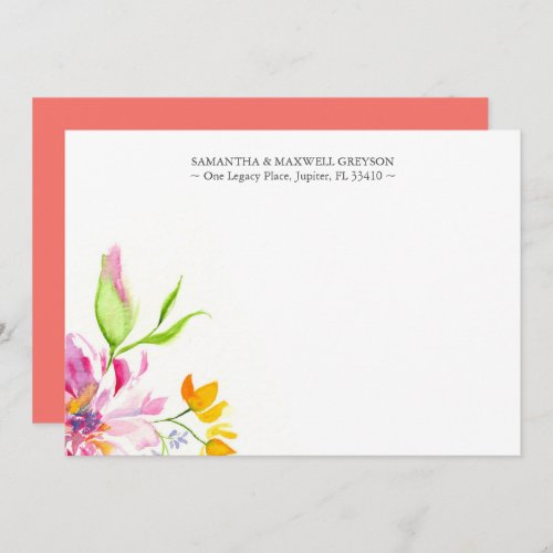 Watercolor Pink and Orange Floral Thank You Note