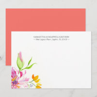 Watercolor Pink and Orange Floral Thank You Note