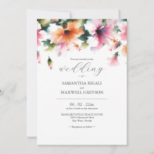 Watercolor Pink and Orange Floral Wedding Invitation