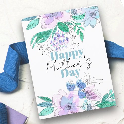 Watercolor Pink and Purple Blossoms Mothers Day Postcard