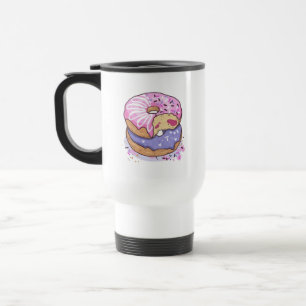 Watercolor Pink And Purple Donuts With Sprinkles Travel Mug