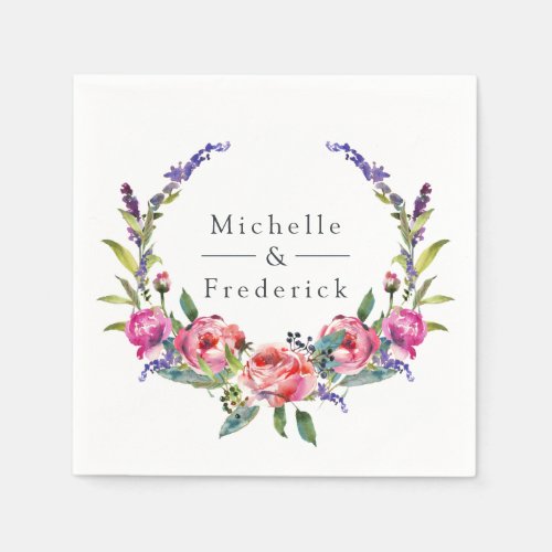 Watercolor Pink and Purple Floral Wedding Napkins